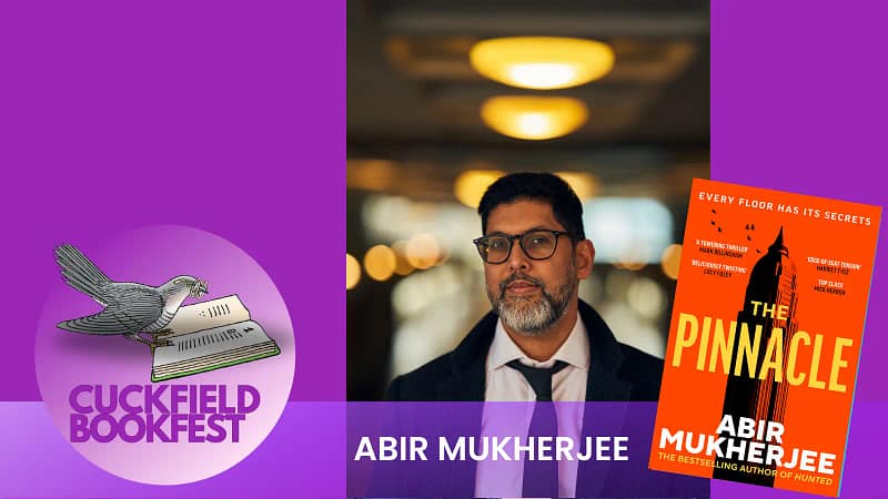 Abir Mukherjee author speaking at Cuckfield Bookfest 2026 with his fiction book