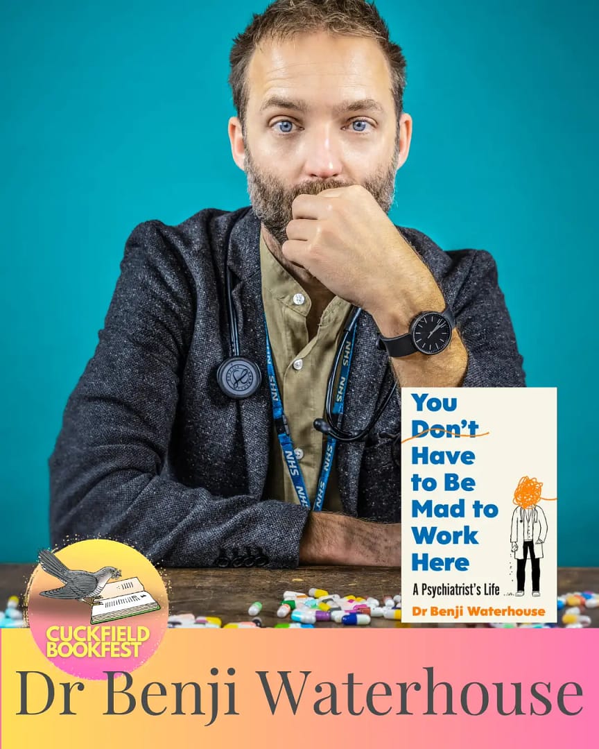 Dr Benji Waterhouse speaking at Cuckfield village literary event October 2025